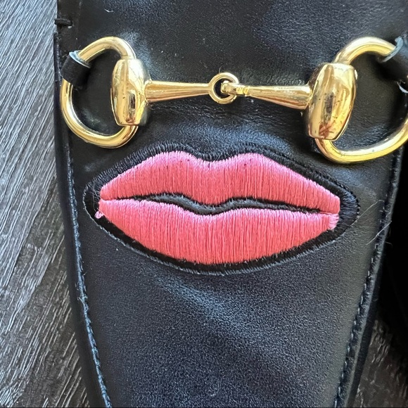 Gucci Princetown Lips and Heart Embroidered Fur Lined Mules US 5 Retail $1050 - Picture 7 of 10